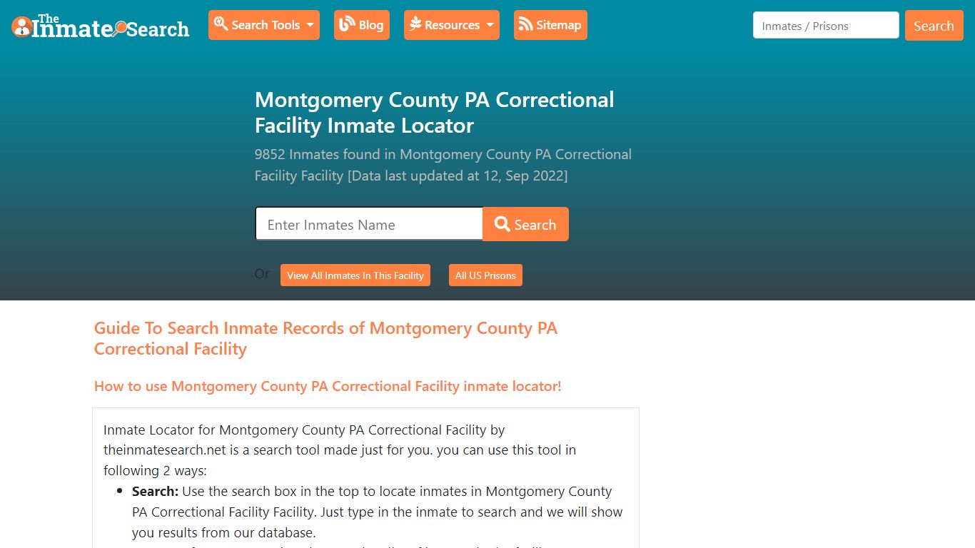 Montgomery County PA Correctional Facility Inmate Locator